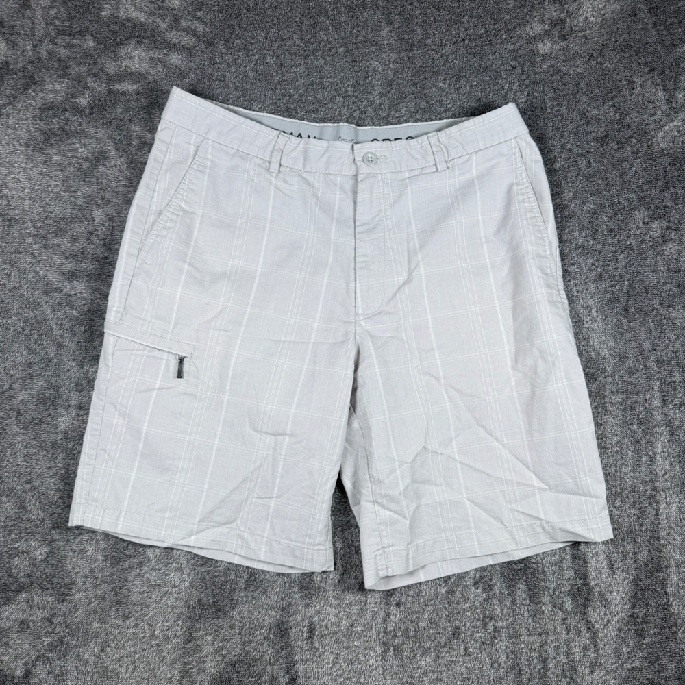 Greg Norman Tasso Elba Mens Gray Plaid Golf Shorts Size 34 Stretch Flat Front